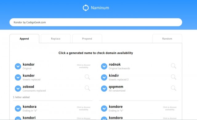 Naminum, generador de nombres para emprendedores