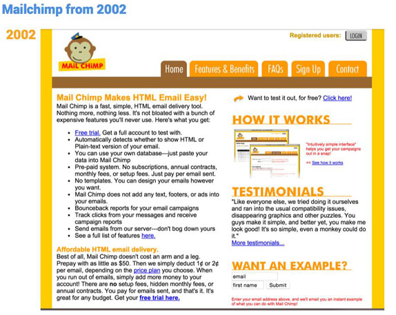 Evolución de la web de MailChimp